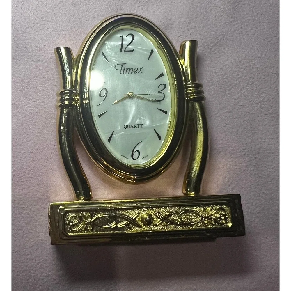 Vintage Timex Vanity Mirror Gold Tone Quartz In Working Condition